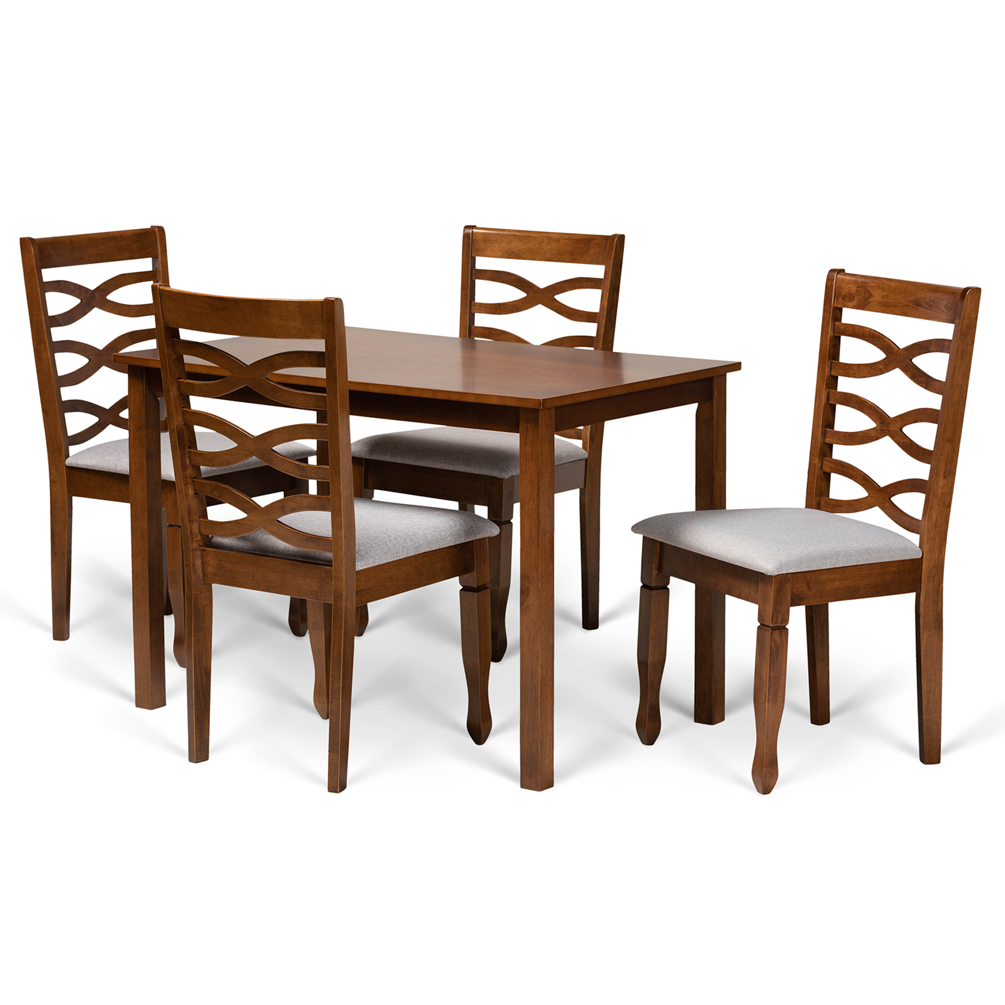 Baxton Studio Mirna Modern and Contemporary Grey Fabric Upholstered and Walnut Brown Finished Wood 5-Piece Dining Set